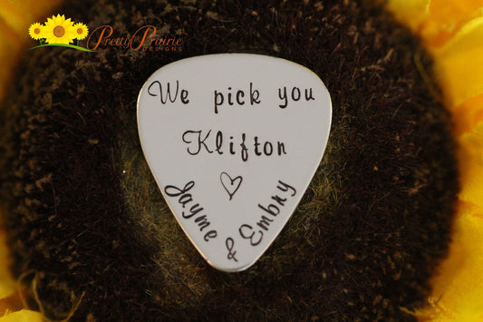 We Pick You Guitar Pick, Pick Gift for Stepfather, Stepdad Pick, Metal Guitar Pick Present, Hand Stamped Guitar Pick, Father's Day Gift