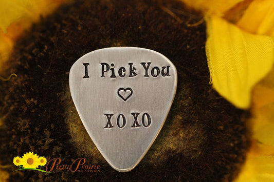I Pick You XOXO Guitar Pick, Hugs and Kisses Pick, Metal Pick, Musician Gift, Stocking Stuffer, Gift for Guitarist, I Love You Pick
