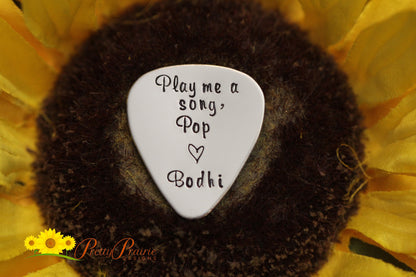 Play Us a Song Guitar Pick, Guitar Pick for Grandpa, Father's Day Gift, Hand Stamped, Metal, Personalized Pick, Guitarist Gift, Music Token