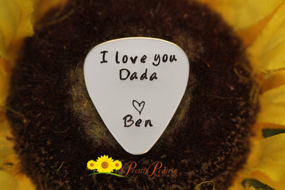 I Love You Dad Guitar Pick, Gift for Dad, Metal Guitar Pick, Hand Stamped, Father's Day Pick, Gift from Child, Musician Present, Guitarist