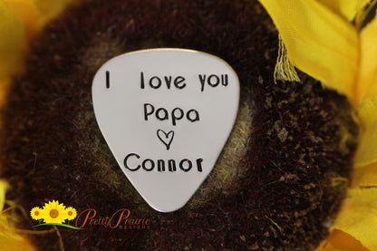 I Love You Grandpa Guitar Pick, Gift for Papa, Metal Guitar Pick, Hand Stamped, Grandpa Pick, Musician Present, Guitarist Gift