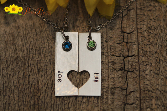 Heart Tag Necklace Set, Personalized, Hand Stamped Set, Half Heart Tag Necklaces, Couples Necklace Set, Valentine Gift, Promise Necklaces