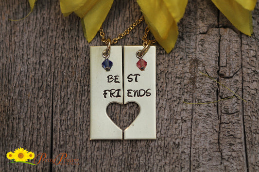 Best Friends Necklace Set, Hand Stamped, Personalized, Puzzle Necklace, Half Heart Tag Necklaces, BFFs Forever, Birthday Gift for Friend