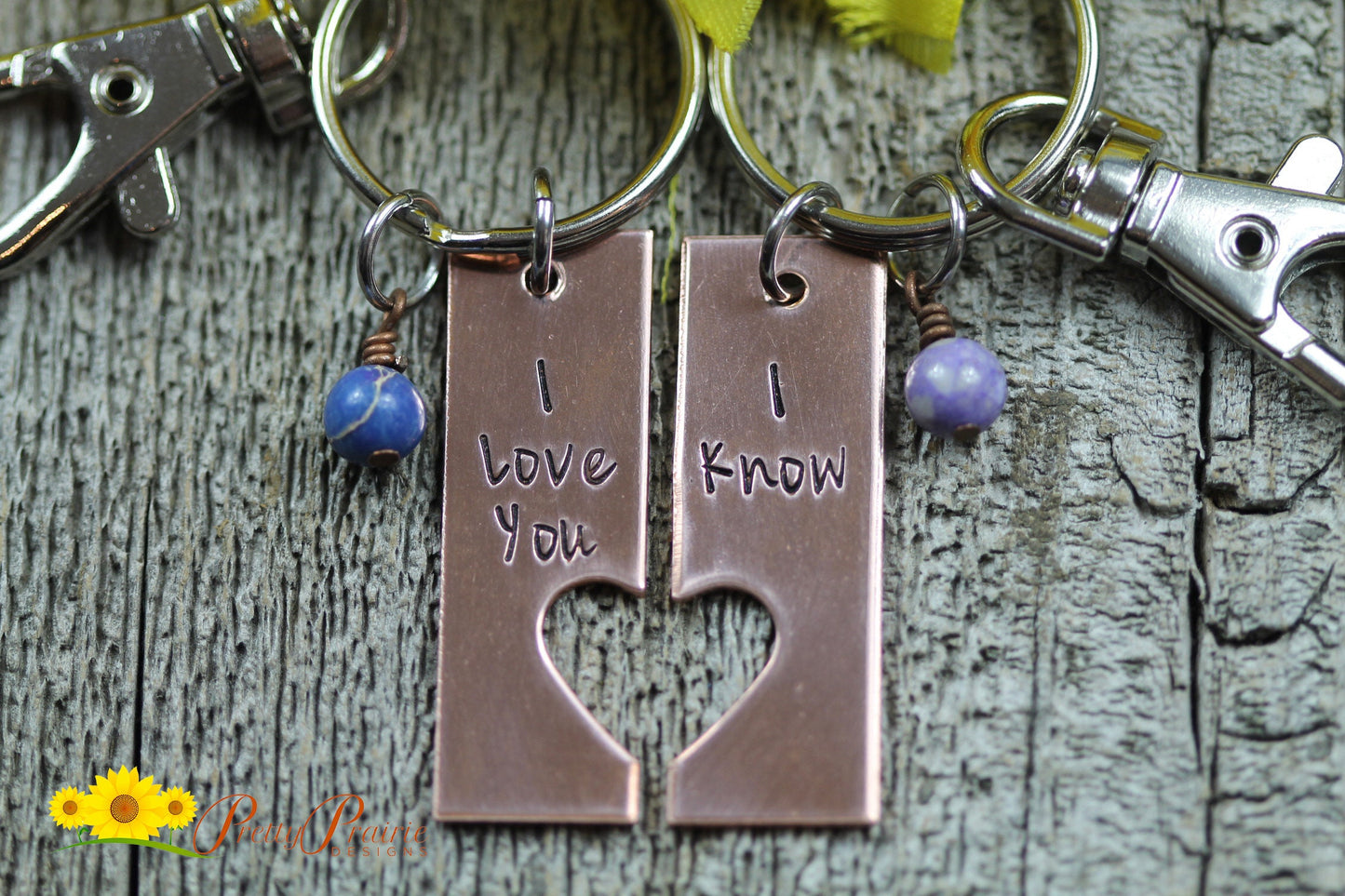 I Love You Keychain Set, Hand Stamped, Puzzle Keychains, Half Heart Tag Keychains, Valentine Gift, Engagement, Anniversary, Boyfriend Gift