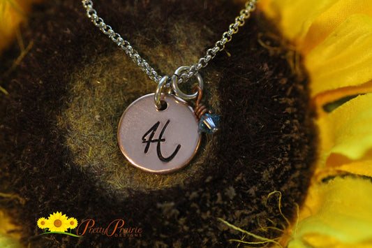 Simple Copper Initial Necklace, Personalized Birthstone Jewelry, Custom Initial Necklace, Daughter Gift, New Mom Gift, Initial Birthstone Necklace