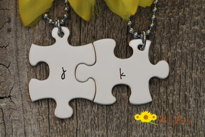 Lower-Case Stainless Initial Puzzle Piece Necklace, Personalized, Flower Charm, Hand Stamped, Sorority Sisters, Sister Gift, Best Friend Birthday