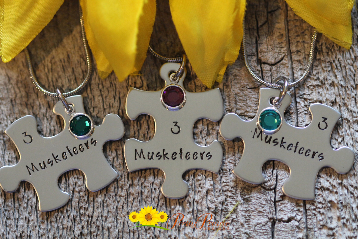 Musketeer Puzzle Piece Necklace Set, Hand Stamped, BFF Puzzle Piece Gift, Sisters, Mother Daughter Jewelry, Sorority Sisters Necklace Set