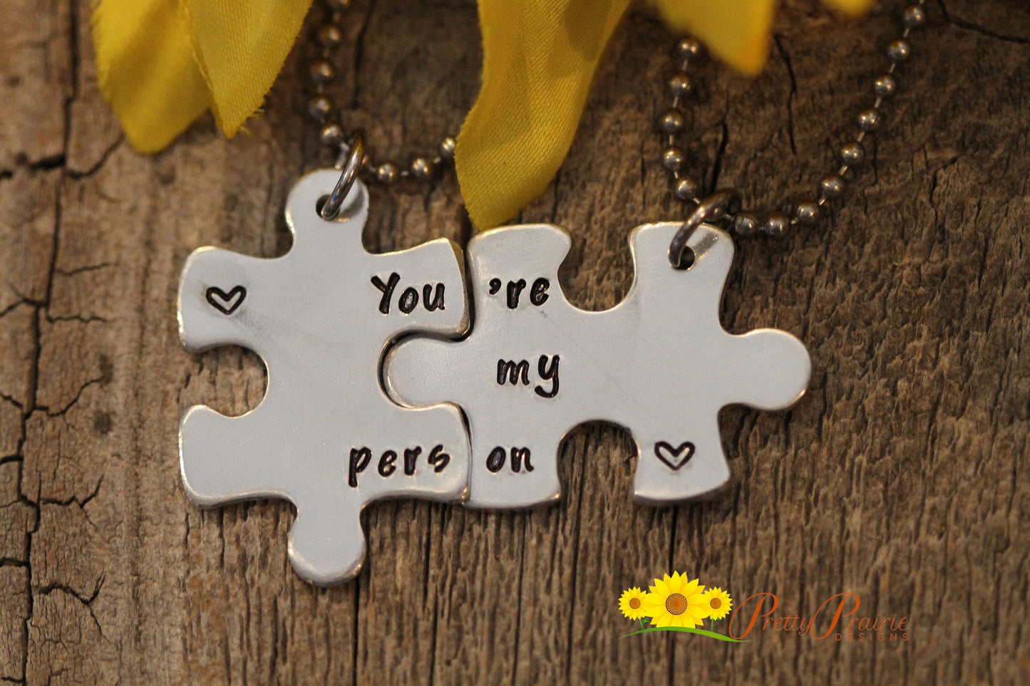 You're My Person Puzzle Piece Necklace Set, Metal, Hand Stamped, Personalized, Birthstones, Sisters Gift, Partner, Best Friends Necklace Set