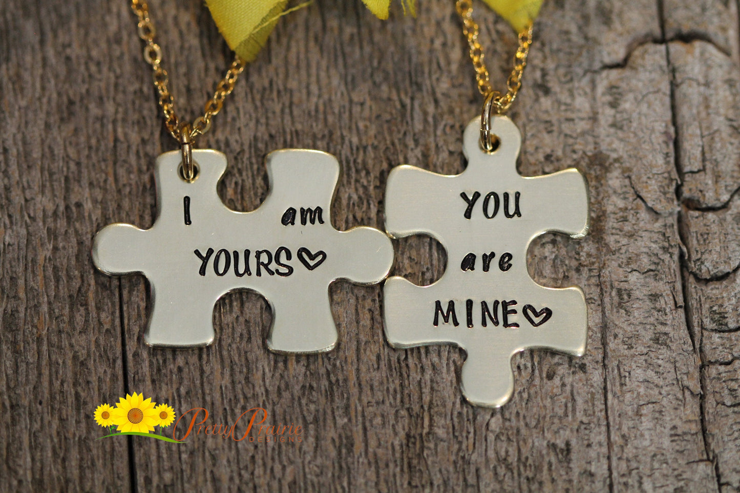 I am Yours You are Mine Puzzle Piece Necklace Set, Hand Stamped, Couples Gift, Boyfriend or Girlfriend Gift, Engagement, Anniversary Gift