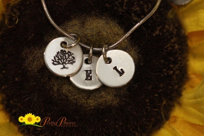 Family Tree Mini Initial Necklace, Hand Stamped, Mother's Day Gift, Family Member Necklace, Personalized Metal Jewelry, Grandma Gift