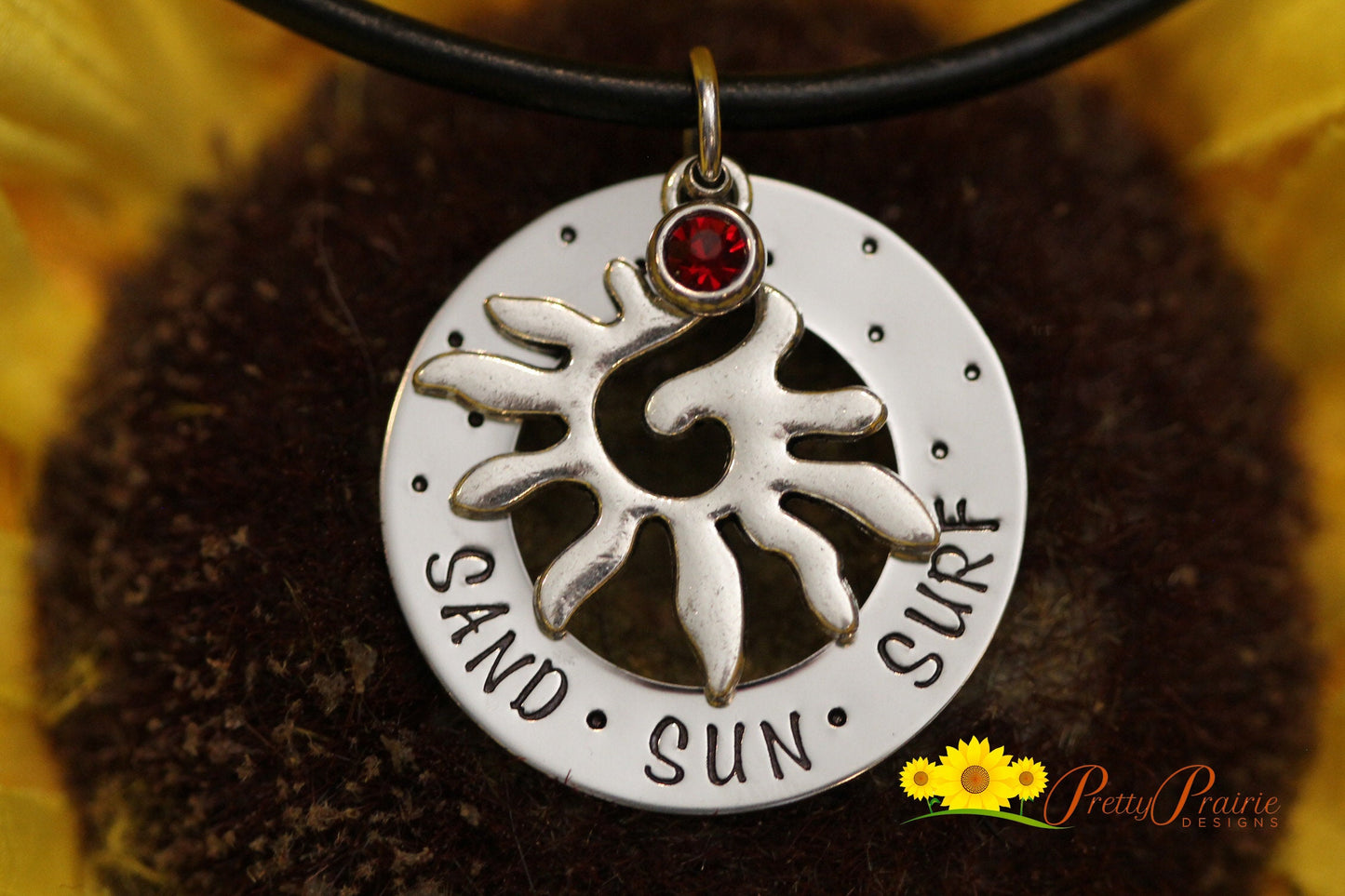 Sand Sun Surf Necklace, Beach Jewelry, Sun Charm, Washer Necklace, Summer Necklace, Surfer Girl Jewelry, Adventure Jewelry, Teen Gift