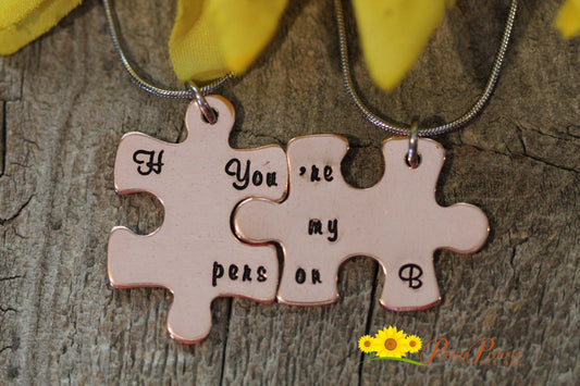 You're My Person Puzzle Piece Necklace Set, Metal, Hand Stamped, Personalized, Birthstones, Sisters Gift, Partner, Best Friends Necklace Set