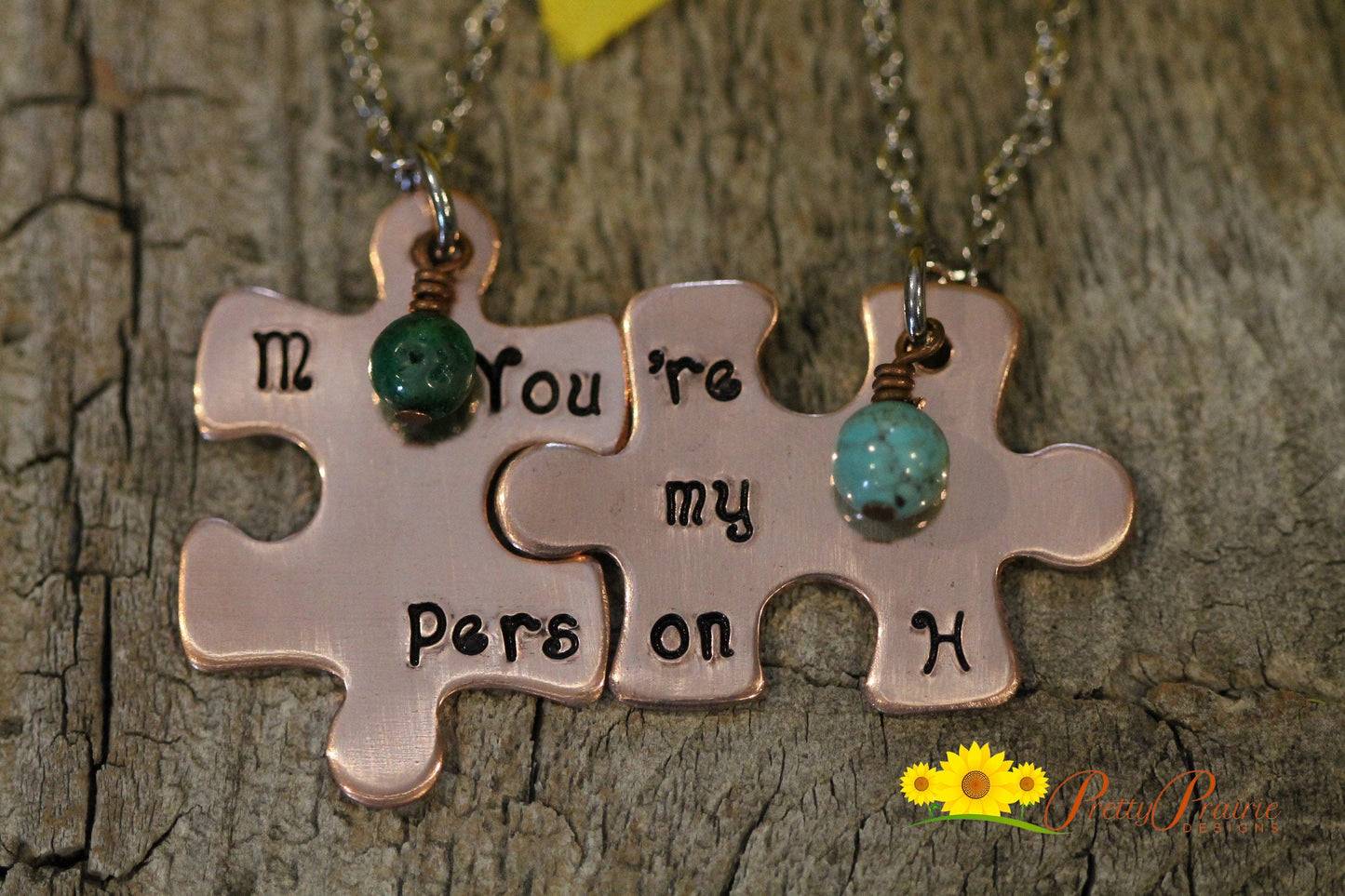 You're My Person Puzzle Piece Necklace Set, Metal, Hand Stamped, Personalized, Birthstones, Sisters Gift, Partner, Best Friends Necklace Set