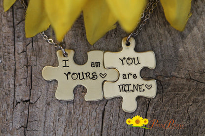 I am Yours You are Mine Puzzle Piece Necklace Set, Hand Stamped, Couples Gift, Boyfriend or Girlfriend Gift, Engagement, Anniversary Gift