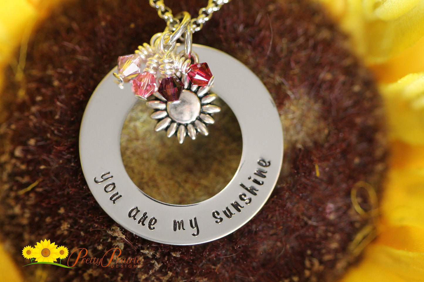 You are My Sunshine, Large Washer Necklace, Hand Stamped Sun Jewelry, Daughter Necklace, Custom Sunshine Necklace, Girlfriend Gift, Fiancé