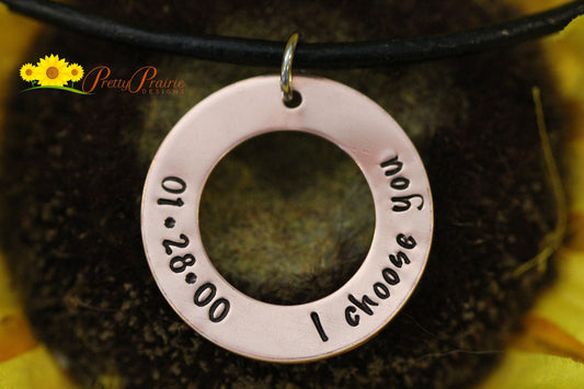 I Choose You Washer Necklace, Anniversary Jewelry, Engagement Gift, Wedding Present, Husband, Boyfriend, Girlfriend Gift, Promise Necklace