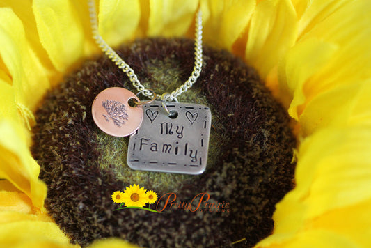 Love My Family Necklace, Mother's Day Necklace, Family Tree Jewelry, Grandmother Necklace, Necklace for Nana, Mixed Metal Jewelry, Mom Gift