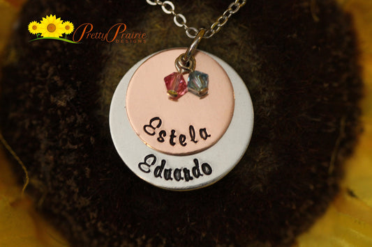 Personalized Double Disc Necklace, Gift for Bride, Twins Gift, Mother's Day, Girlfriend Gift, Layered Name Discs, Promise Necklace