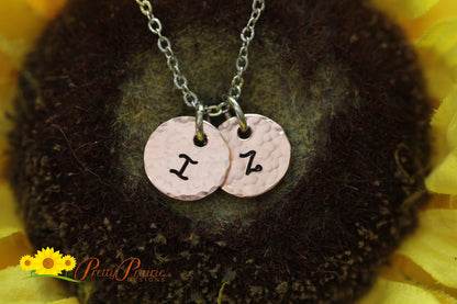 Copper Hammered Initial Necklace, Hand Stamped Discs, Personalized Disc Necklace, Custom Initial Necklace, Hammered Discs, Textured Initial Jewelry