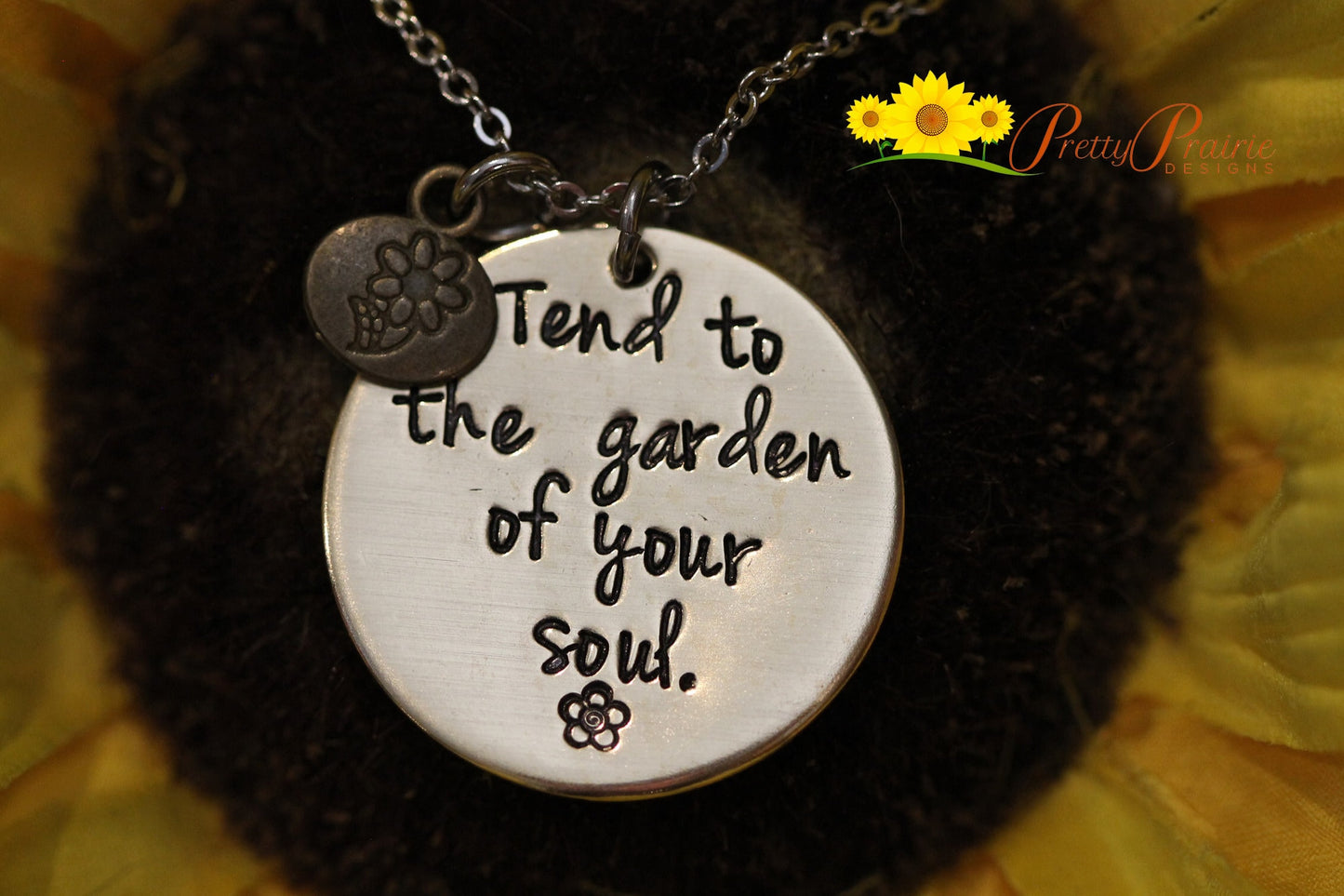 Tend to the Garden of Your Soul Necklace, Inspirational, Hand Stamped, Gardener Gift, Religous Jewelry, Mother's Day Gift, Flower Charm