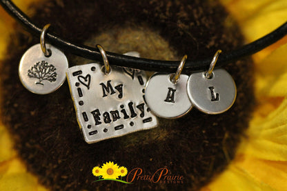 My Family Tree Necklace, Personalized, Mixed Metal Discs, Mom or Grandmother Gift, Hand Stamped, Initials, Multi Disc Jewelry, Mother's Day