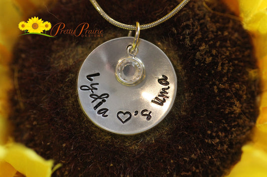 Domed Valentine Necklace, Love Jewelry, Hand Stamped, Personalized, Bezel Crystal, Gift for Girlfriend or Wife, Promise Necklace, Engagement
