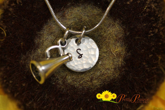 Megaphone Initial Cheerleader Necklace, Cheer Team Jewelry, Cheer Mom, Band Leader Gift, Cheer Keychain, Coach Gift, Cheer Captain Gift