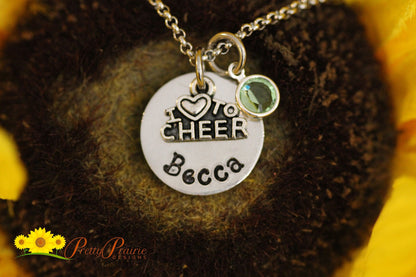 I Love to Cheer Necklace, Hand Stamped, Personalized Cheer Jewelry, Cheer Squad Gift, Cheerleading Coach Gift, Cheer Mom Jewelry, Teen Gift