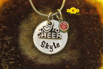 I Love to Cheer Necklace, Hand Stamped, Personalized Cheer Jewelry, Cheer Squad Gift, Cheerleading Coach Gift, Cheer Mom Jewelry, Teen Gift