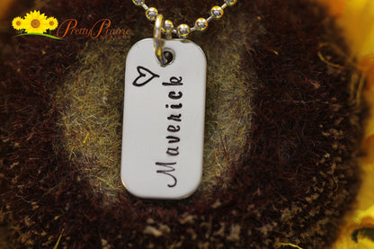 Mini Dog Tag Personalized Heart Necklace, Hand Stamped, Name Jewelry, Daughter Birthday, Girlfriend, Promise Necklace, New Mom, Teen Gift