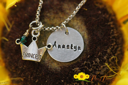 Princess Name Necklace, Princess Jewelry, Crown Charm, Little Girl Necklace, You're My Princess, Princess Jewelry, Personalized Hand Stamped