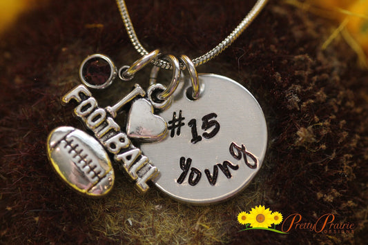 I Love Football Necklace, Personalized Football Jewelry, Football Player Gift, Pop Warner Football, Football Mom Gift, Football Keychain