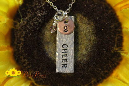 Initial Cheer Pendant Necklace, Cheerleader Gift, Cheer Coach Gift, Cheer Jewelry, Cheer Team, Cheer Keychain, Personalized, Hand Stamped