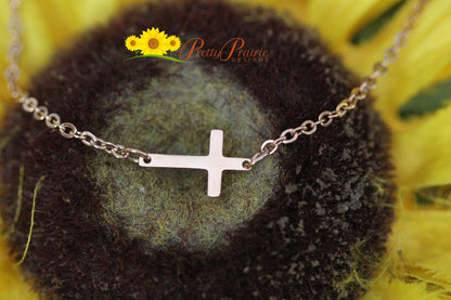 Rose Stainless Cross Necklace, Cross Bracelet, Gold, Christmas Gift, Communion, Confirmation, Baptism, Godmother Gift, Religious Jewelry