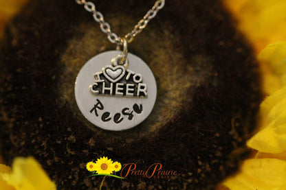 I Love to Cheer Necklace, Hand Stamped, Personalized Cheer Jewelry, Cheer Squad Gift, Cheerleading Coach Gift, Cheer Mom Jewelry, Teen Gift