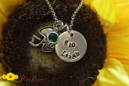 Football Helmet Necklace, Personalized, Girlfriend Gift, Hand Stamped, Powder Puff Football, Football Mom or Dad Gift, Football Keychain