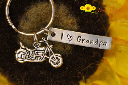 I Love Daddy Motorcycle Keychain, Motorcycle Dad, Keyring for Dad or Grandpa, Hand Stamped Keychain, Father's Day Gift, Harley Dad or Papa