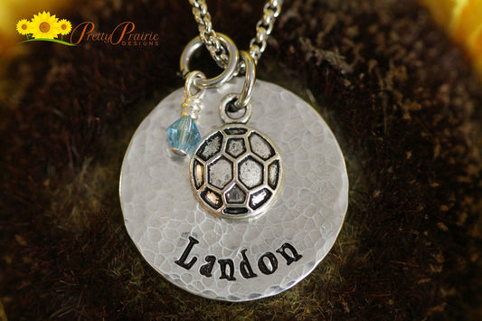 Hammered Soccer Name Necklace, Soccer Player Gift, Soccer Jewelry, Personalized, Soccer Keychain, Team Mom or Dad Gift, Soccer Girlfriend