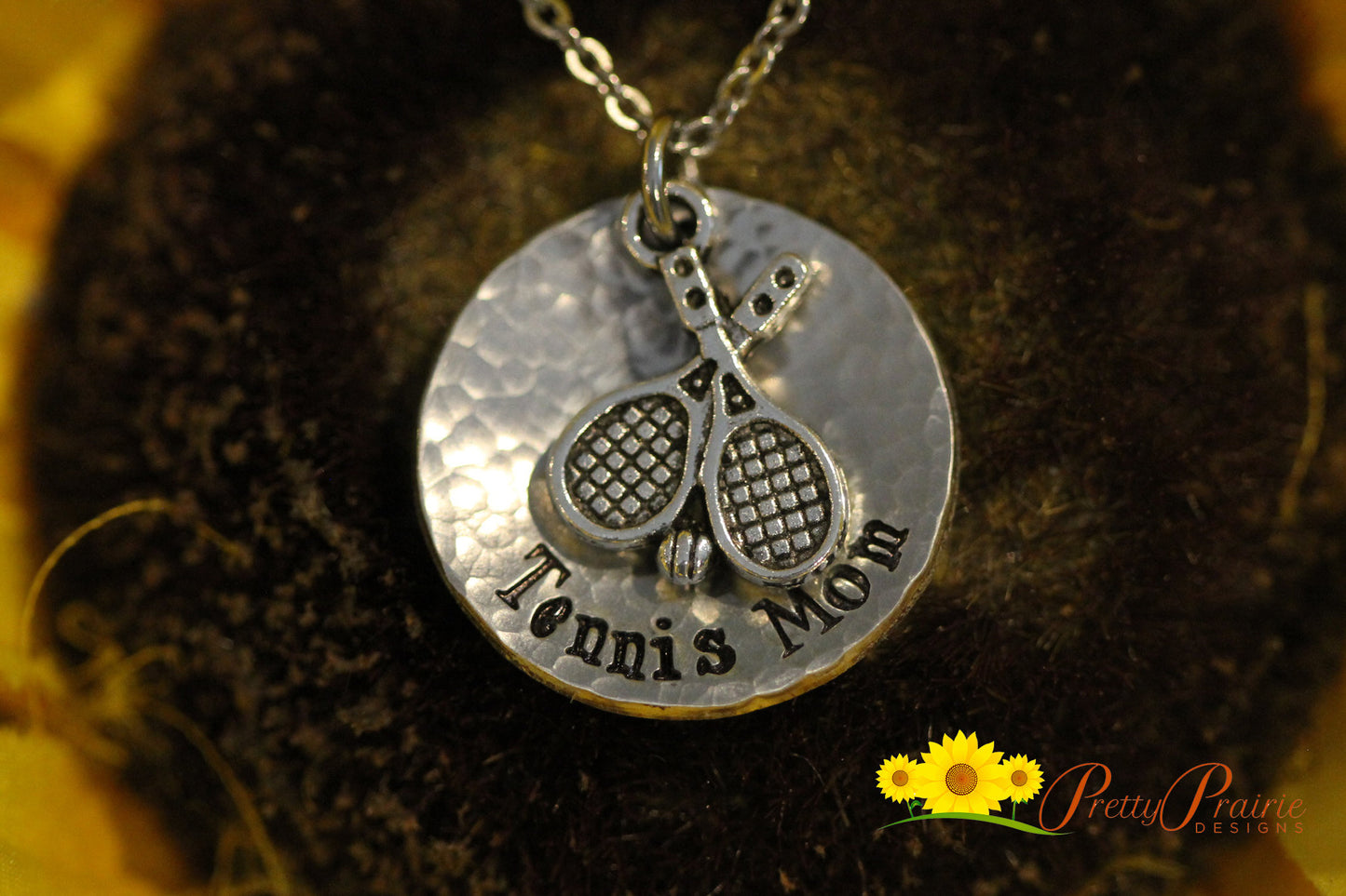 Tennis Mom Necklace, Tennis Jewelry, Tennis Gift, Tennis Coach Gift, Racket Charm, Tennis Keychain, Tennis Team Mom or Dad, Hand Stamped