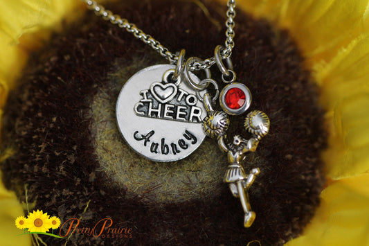 Personalized Cheerleader Necklace, Cheer Squad Gift, Cheer Jewelry, Hand Stamped, Cheer Mom Gift, Cheer Coach Gift, Varsity Cheer, HS Cheer