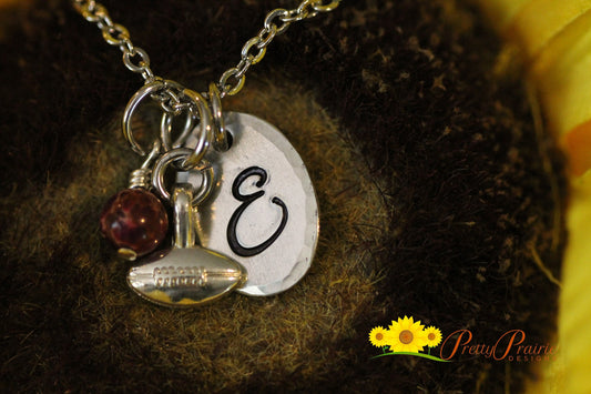 Football Initial Necklace, Football Jewelry, Football Fan Gift, Football Mom, Personalized Football Necklace, Football Girlfriend Gift