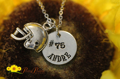 Football Helmet Necklace, Personalized, Girlfriend Gift, Hand Stamped, Powder Puff Football, Football Mom or Dad Gift, Football Keychain