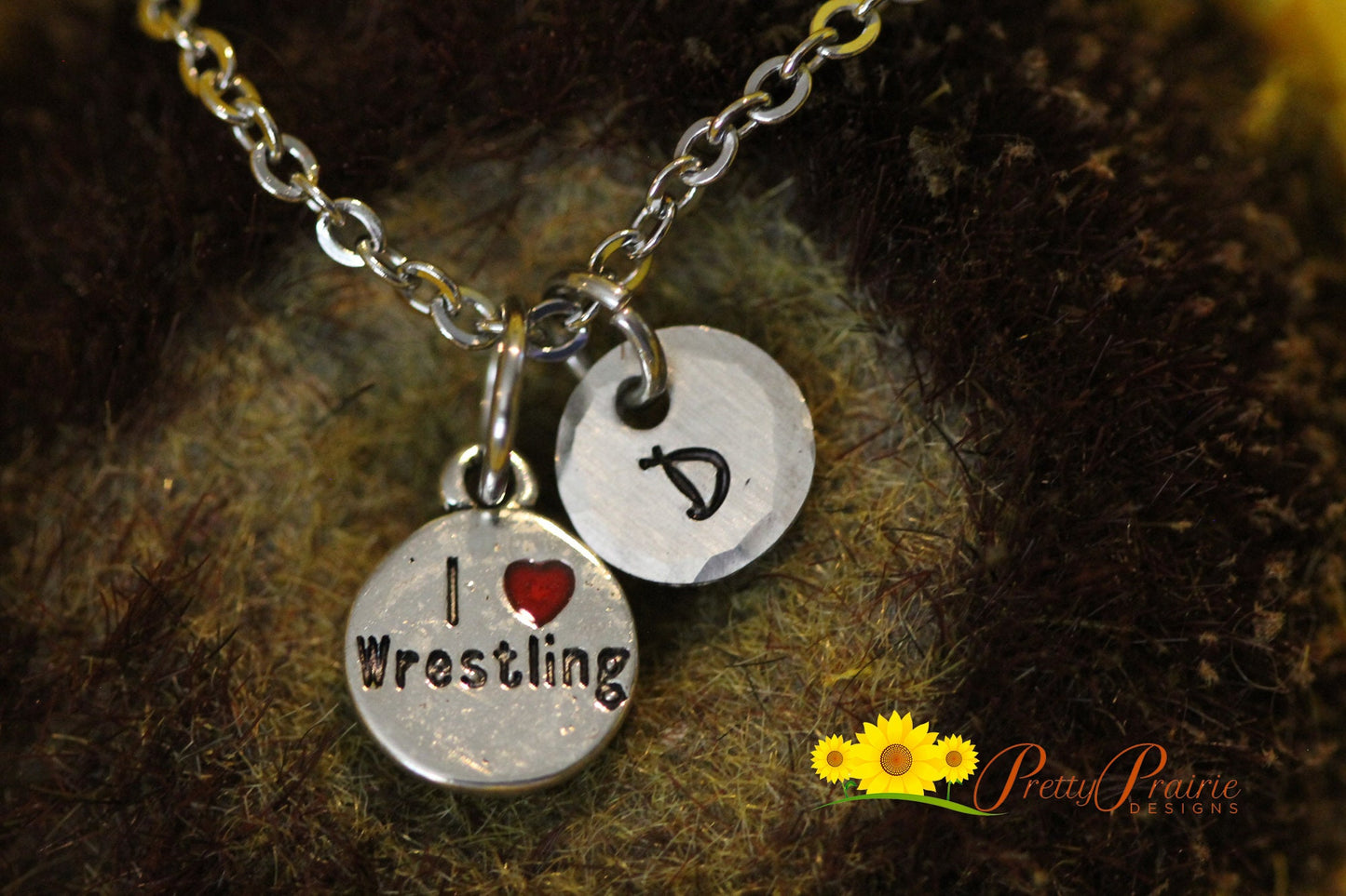 I Love Wrestling Initial Necklace, Wrestling Gift, Mom of a Wrestler Gift, Wrestlers Girlfriend Gift, Personalized Wrestling Jewelry