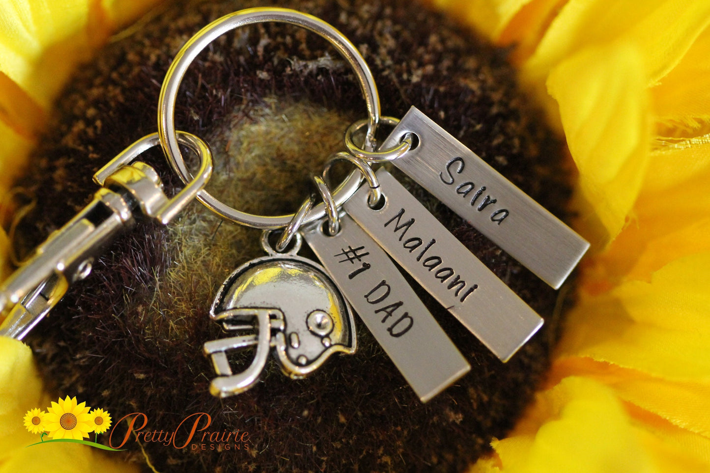 Football Helmet Tag Keychain, Personalized, Dad Gift, Hand Stamped, Football Coach Gift, Football Fan, Father's Day Present, Gym Bag Tag