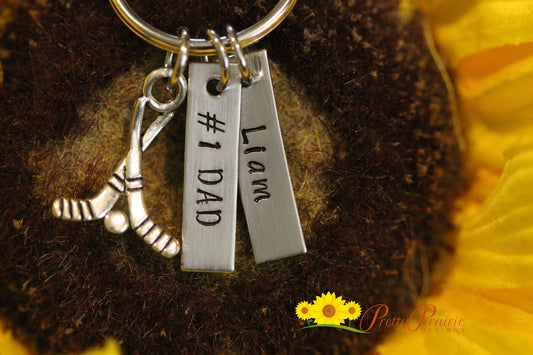 Hockey Stick Tag Keychain, Hockey Bag Tag, Gift from Child, Personalized Hockey Team Gift, Coach Gift, Grandpa, Father's Day, Hand Stamped