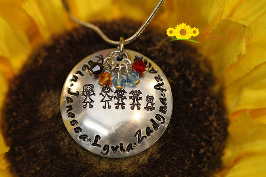 Stick Figure Family Necklace, Hand Stamped, Personalized Jewelry, Sorority Sister Gift, Mother's Day, Grandmother, Sister, Best Friend Gift