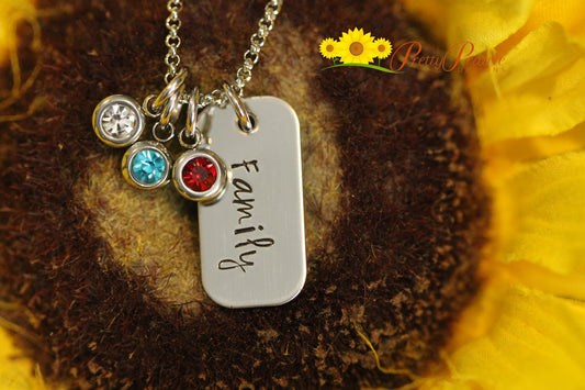 Mini Dog Tag Family Necklace, New Mom Gift, Grandma Necklace, Birthstone Jewelry, Mother's Day Gift, New Dad, Father's Day, Family Keychain