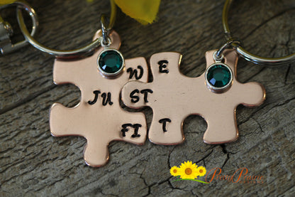 We Just Fit Puzzle Piece Keychain Set, Hand Stamped, Personalized, Best Friend, Couples Gift, Anniversary, His and Her Gift, Valentine Gift