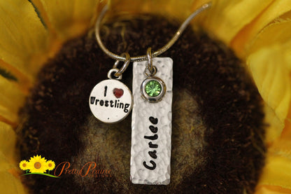 I Love Wrestling Pendant Necklace, Wrestling Keychain, Personalized Wrestling Jewelry, Sport Jewelry, Wrestling Girlfriend or Mom Gift