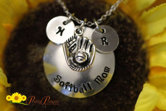 Personalized Softball Mom Necklace, Softball Jewelry, Hand Stamped, Team Mom Gift, Softball Keychain, Gift for Softball Coach, Softball Dad